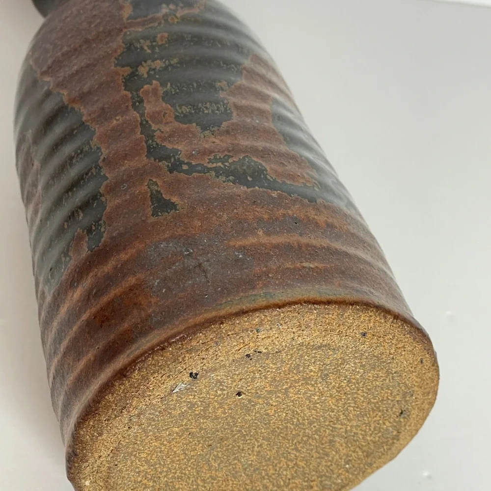 Japanese Tokkuri Sake Pottery Vase Brown Rust Glaze Handcrafted Ceramic Bud Vase